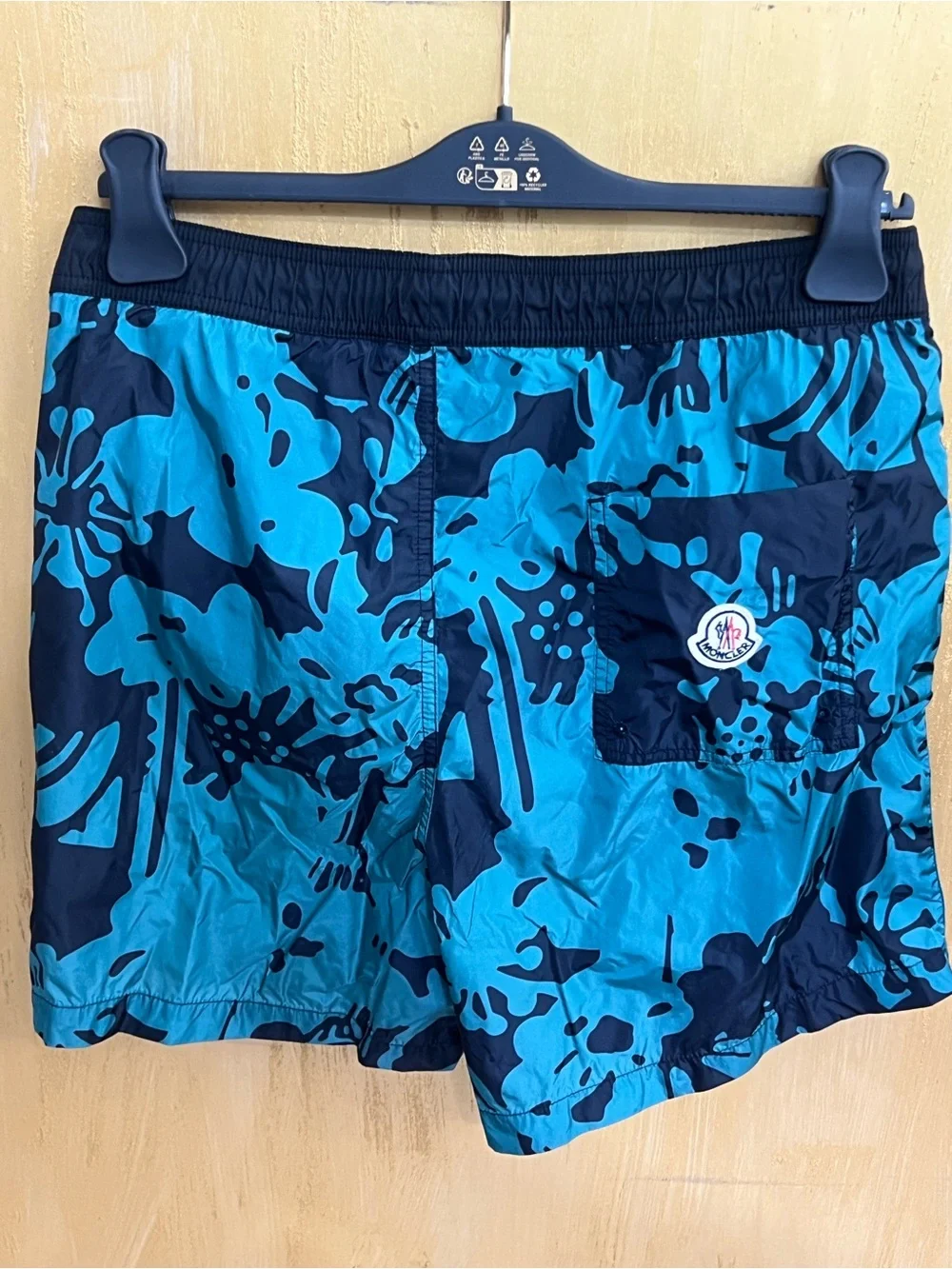 Moncler Men’s Blue & Black Abstract Print Swim Trunks